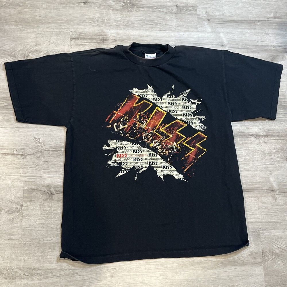 Vintage 1996 Kiss Unplugged Tee -‎ XL Stains On Collar
